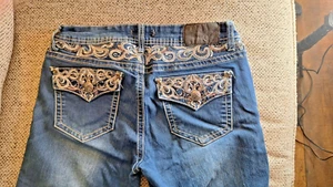Soundgirl Junior Size Denim Jeans Zip Bootcut Distressed Bling on Pockets - Picture 1 of 11