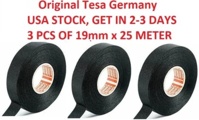 3 x Tesa Original Isoband 51608 25m X 19mm Adhesive Wiring Loom Cloth Tape  NEW - Image 1 of 4