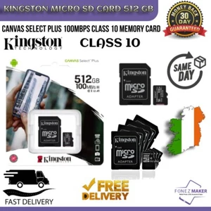 Kingston SD Card 512GB Class10 SDHC Canvas Select Plus 100Mbps MicroSD Card SDXC - Picture 1 of 4
