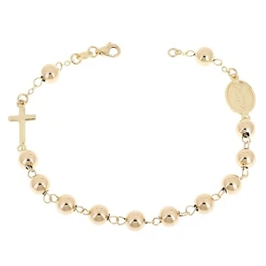 Italian 14k Yellow Gold Miraculous Medal Charm Rosary Bracelet 8" 6mm 5 grams - Picture 1 of 5