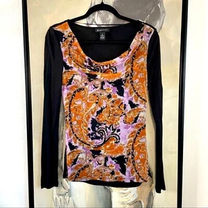 INC Mesh Cowl Neck Paisley Shirt - Picture 1 of 4