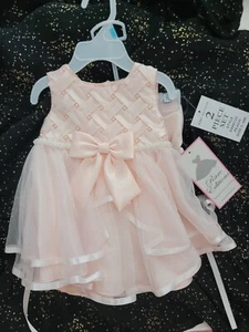 NWT Rare Editions Baby Girls Peach Dress 3-6 Months - Picture 1 of 2