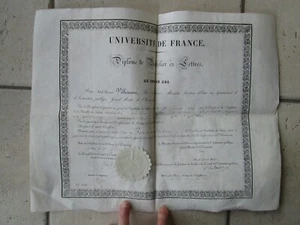 DIPLÔME BACHELIER ES LETTRES, 1839 à BERNARDEAU, Parthenay (Deux-Sèvres) - Picture 1 of 3