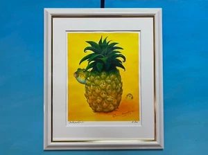 Japan Art Painting Print Pineapple Canvas Picture Hiding Fish Okinawa 11.6x9.2in - Picture 1 of 3