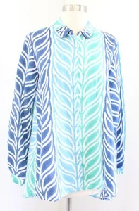 Roberta Roller Rabbit Blue Teal Printed Button Down Tunic Shirt Blouse Size XS - Picture 1 of 5