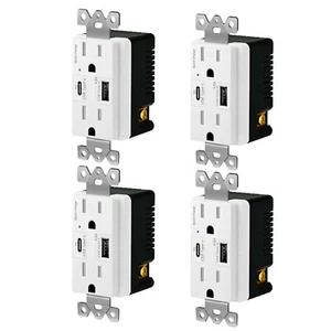 4PK Quick Charger USB TypeC Wall Outlet Charger 4.8A Receptacle Tamper Resistant - Picture 1 of 12