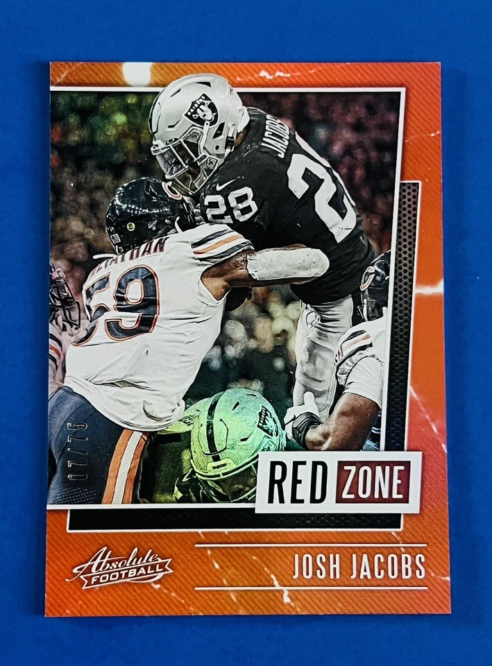 2020 Absolute Josh Jacobs Foil Red Zone Parallel Insert Card #RZ-11; #d /75 - Image 1 of 2