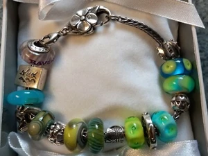 Trollbeads Foxtail Bracelet 925 Sterling 16 Beads Spacers Ravens Aqua Skull Box - Picture 1 of 12