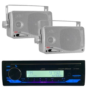 JVC Boat MP3 USB Bluetooth Stereo CD Receiver with 2x Silver Box Speakers - Picture 1 of 5
