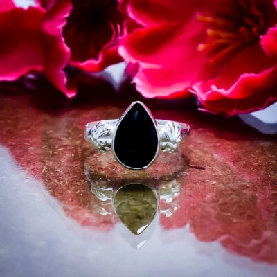 Fascinating Ónice Negro Corte Piedra 925 Plata de Ley Handmade Anillo Todo Talla - Imagen 1 de 3