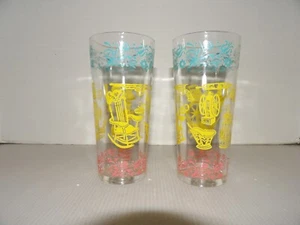 2 Vintage Retro Drinking Glasses Coffee Grinder-Butter Churn-Weather Vane-Pistol - Picture 1 of 5