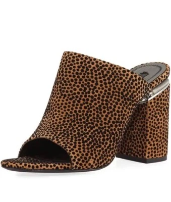 Alexander Wang Brown/Black Animal Print Suede Avery Block Heel Mules Size 37 - Image 1 of 4