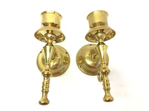 Used Pair Solid Brass Gold Colored Candlesticks Wall Sconces Upper Deck India - Picture 1 of 12