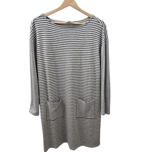 J. Jill Jersey Shift Dress Women SP Petite Gray White Stripes Lagenlook Pockets - Picture 1 of 11