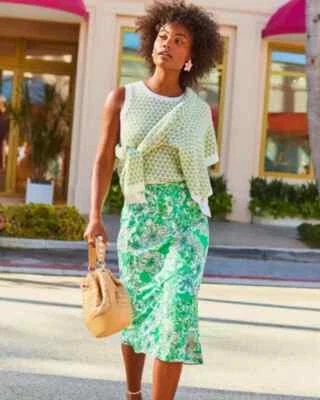 $138 NUEVA Falda Midi Lilly Pulitzer Rennox Flor Menta Vistas Verde Rosa 2 4 Foto 1 de 4