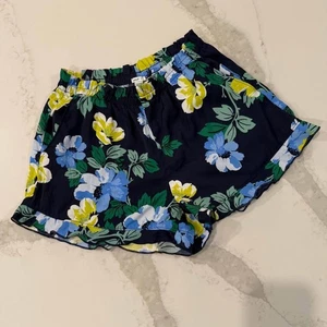 Aerie Satin Ruffle Tropical Floral Sleep Short Pajamas Women's XS Blue Pockets - Picture 1 of 7