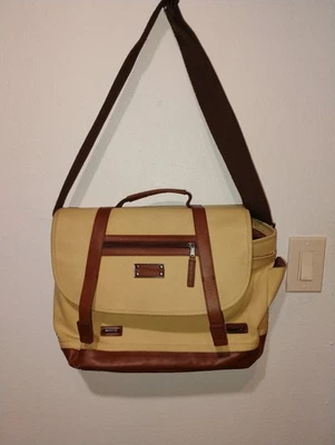 Bolso Mensajero Renwick / Maletín - Lona con Borde de Cuero Genuino - Tostado Foto 1 de 4