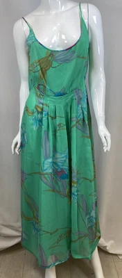 Lillie Rubin Women's Teal Green Floral Sleeveless Long Dress - Image 1 of 4