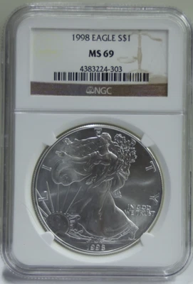 1998 US Silver Eagle $1 NGC MS69 - Image 1 of 2