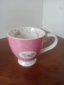 The ENGLISH MUG Company BUTTERFLY-PINK-WHITE DOTS Tea Cup Coffee Mug 12 oz - Picture 1 of 5