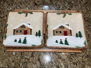 St. Nicholas Square Heartland Christmas Winter Scene Plates - Set of 2 - Picture 1 of 5