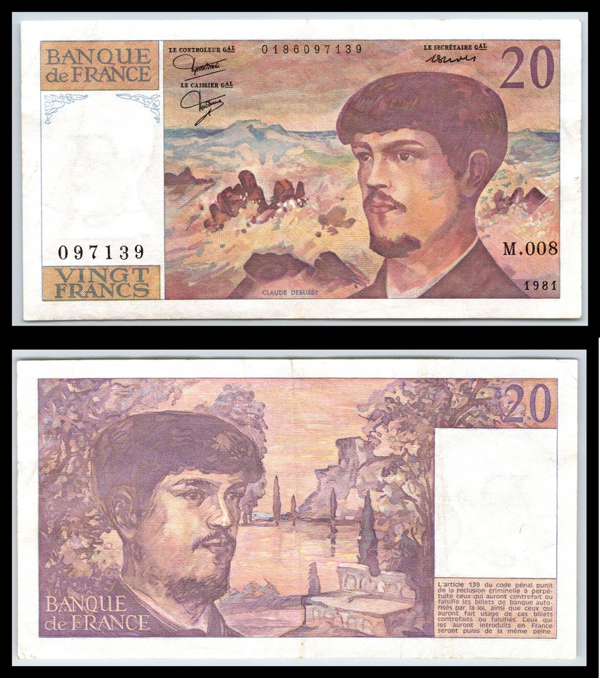 1981 France 20 Twenty Vingt Francs - Debussy GVF - image 1 of 1