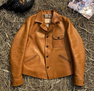 Chaqueta de cuero de vaca curtido al aceite de colección para hombre forrada con cuello chaqueta de motocicleta - Imagen 1 de 13