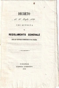 11376-OPUSCOLO, GOVERNO PROVVISORIO TOSCANA 1859, VETTURE PUBBLICHE O DA PIAZZA - Picture 1 of 3