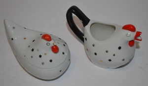 Vtg: Lefton China Porcelain Chicken Cream and Sugar Set Polka Dot Pattern - Picture 1 of 6