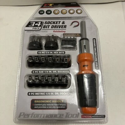 Performance Tool W9082 34 Piece Ratcheting Bit and Socket Set - Image 1 of 4