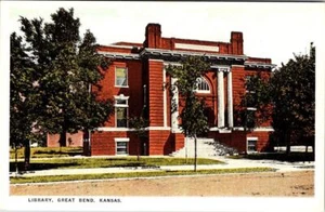 Great Bend, KS Kansas   LIBRARY  Barton County  ca1920's Vintage Postcard - Picture 1 of 2