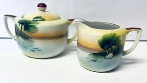 Set zucchero Noritake Japan crema aperta e con coperchio dipinto a mano MARCHIO CORONA - Foto 1 di 11