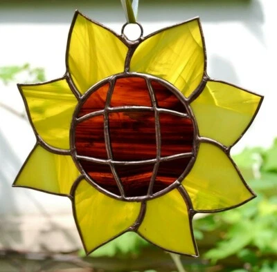 HANDMADE BY ZANGERGLASS Yellow Sunflower Stained Glass Suncatcher Window Hanging