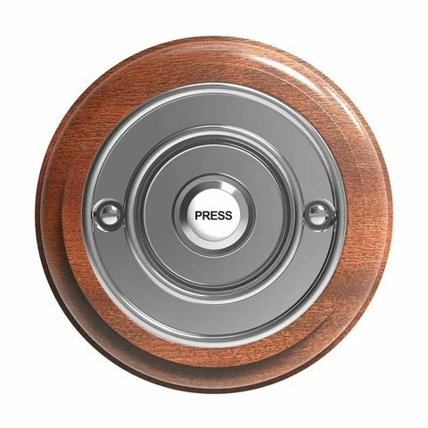 Traditional Round Wired Doorbell in Mahogany and Chrome Cover