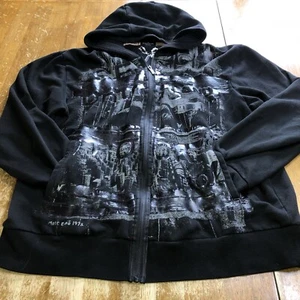 Marc Ecko Vintage Cut Sew Full Zip Hoodie Size XL Black Sex Drugs 2000s Y2K - Picture 1 of 20