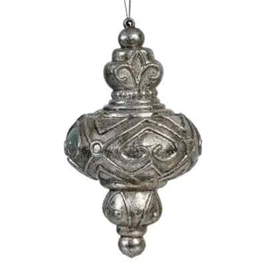 Glittered Metallic Pewter Tiered Scroll Finial Shatterproof Ornament - Picture 1 of 1