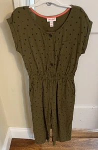 CAT&JACK GIRLS KIDS GREEN POLKA DOT Romper JUMPSUIT WIDE LEG SIZE S 6-6X - Picture 1 of 3