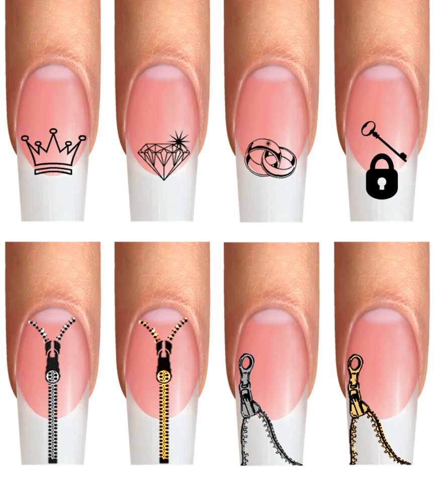 CREATIV.ARTS Wraps Nail Art Nail Tattoos SCHMUCK JEWELRY Krone Diamant Ringe Reißverschluss