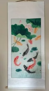Origional lotus flower and koi fish watercolor Feng Shui wall art decor - Picture 1 of 4