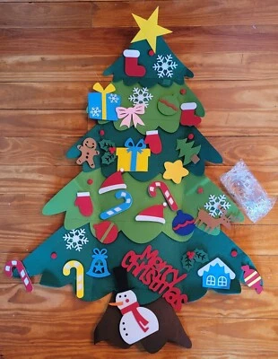 Felt Christmas Tree Hanging Ornaments Lights Advent New 36" Tall - Image 1 of 4