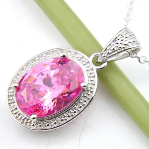Wedding Jewelry Gift Sweet Pink Topaz Gemstone Vintage Silver Necklace Pendants - Picture 1 of 6