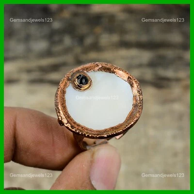 Natural Mother Of Pearl Black Onyx Electroformed Stackable Ring Jewelry Copper - Image 1 of 4