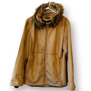 Austin Clothing Co. Tan Suede Jacket Winter Coat Small Faux Fur Lined Hooded - Picture 1 of 8