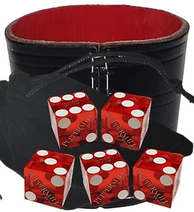 Peppermill Reno Casino Craps Würfel rot poliert + Echtleder Tasse breite Öffnung - Bild 1 von 9