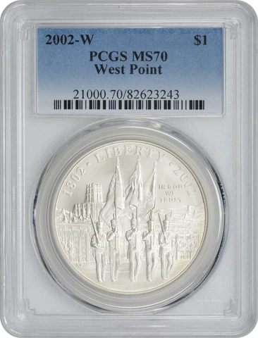 2002-W West Point Commemorative Dollar MS70 PCGS Mint State 70 Cover