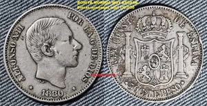 FILIPINAS 50 centavos de Peso Plata Alfonso XII año 1880 MANILA. Peso 12,91 gr. - Foto 1 di 1