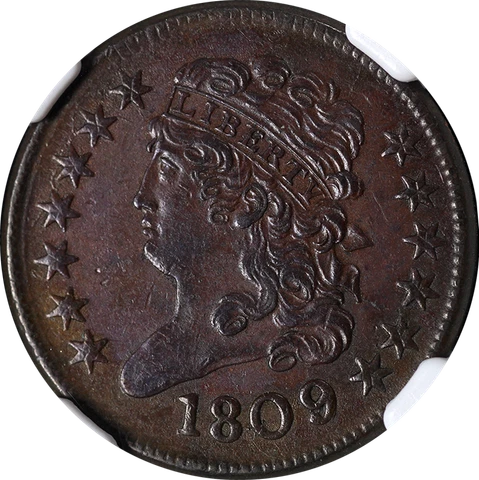 1809 Half Cent '9 Over 6' NGC AU58 BN C-5 R.1 Great Eye Appeal Strong Strike Cover