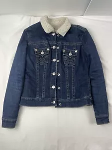 TRUE RELIGION DENIM FAUX FUR LINED FALL WINTER QUILTED JEAN JACKET OUTERWEAR M - Bild 1 von 12