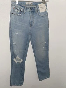 Pantalones de mezclilla Abercrombie & Fitch The Boyfriend 24 00R tiro medio azul claro desgastados - Imagen 1 de 9