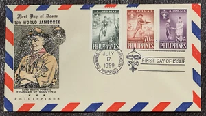 PHILIPPINES - FDC BOY SCOUTS 1959 Color cachet unaddressed 10th World Jamboree - Picture 1 of 1